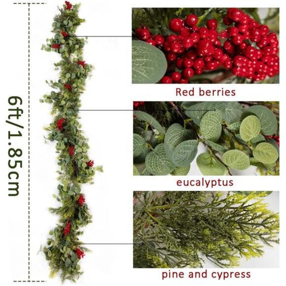 6FT Christmas 144 Branch Tips Cedar Garlands, Anna's Whimsy Artificial Pine - Picture 2 of 7